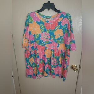 Haptics By Holly Harper Vivid Big Floral Print Blouse Plus Size 1X